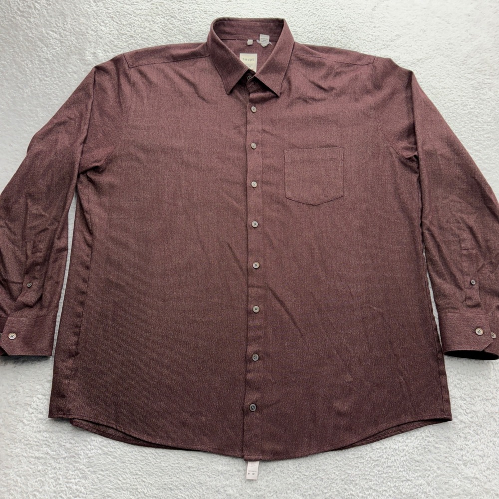 Haupt Mens Modern Fit Burgundy Textured Long Sleeve Button Down‎ Shirt XXL 18